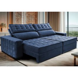 Sofá Retrátil e Reclinável 2,95m Sofá inBox Grand Star com SoftGel D40 Velupluma Azul