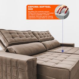 Sofá Retrátil e Reclinável 2,15m Sofá inBox Grand Star com SoftGel D40 Velupluma Castor
