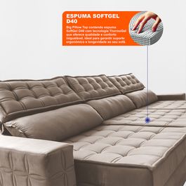 Sofá Retrátil e Reclinável 3,85m Sofá inBox Grand Star com SoftGel D40 Velupluma Bege