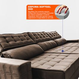 Sofá Retrátil e Reclinável 3,85m Sofá inBox Grand Star com SoftGel D40 Velupluma Castor