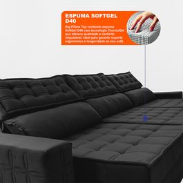 Sofá Retrátil e Reclinável 4,15m Sofá inBox Grand Star com SoftGel D40 Velupluma Preto