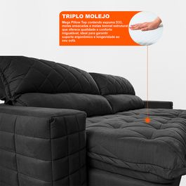 Sofá Retrátil e Reclinável 2,75m Molas Ensacadas Sofá inBox Encanto com ThermoGel Velupluma Preto
