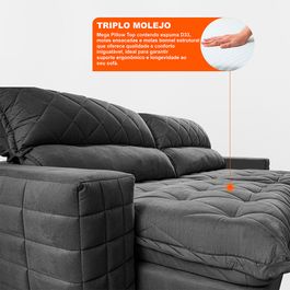 Sofá Retrátil e Reclinável 2,35m Molas Ensacadas Sofá inBox Encanto com ThermoGel Velupluma Cinza