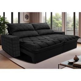 Sofá Retrátil e Reclinável 2,55m Molas Ensacadas Sofá inBox Encanto com ThermoGel Velupluma Preto