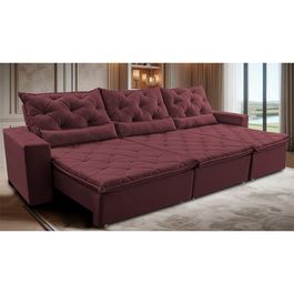 Sofá Lotus 3,82m Retrátil, Reclinável com Molas no Assento e Almofadas Lombar Velupluma Vinho
