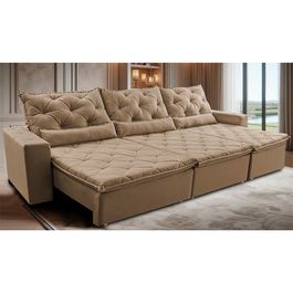 Sofá Lotus 3,82m Retrátil, Reclinável com Molas no Assento e Almofadas Lombar Velupluma Castor
