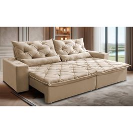 Sofá Lotus 2,92m Retrátil, Reclinável com Molas no Assento Velupluma Bege - Sofá inBox