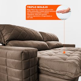 Sofá Retrátil e Reclinável 2,55m Molas Ensacadas Sofá inBox Encanto com ThermoGel Velupluma Castor
