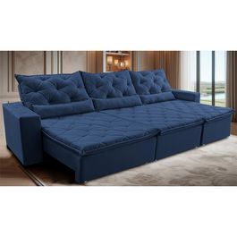 Sofá Lotus 4,12m Retrátil, Reclinável com Molas no Assento e Almofadas Lombar Velupluma Azul