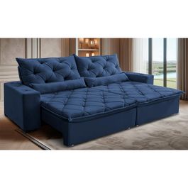Sofá Lotus 2,72m Retrátil, Reclinável com Molas no Assento Velupluma Azul - Sofá inBox