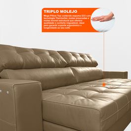 Sofá de Couro Elétrico Retrátil 2,75m Molas Ensacadas Sofá inBox Grand Prestige Bege