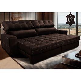 Sofá de Couro Elétrico Retrátil 2,55m Molas Ensacadas Sofá inBox Grand Prestige Marrom