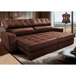 Sofá de Couro Elétrico Retrátil 2,75m Molas Ensacadas Sofá inBox Grand Prestige Caramelo