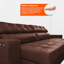 Sofá de Couro Elétrico Retrátil 2,75m Molas Ensacadas Sofá inBox Grand Prestige Caramelo