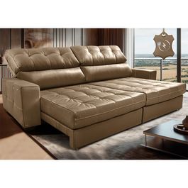 Sofá de Couro Elétrico Retrátil 3,15m Molas Ensacadas Sofá inBox Grand Prestige Bege