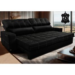 Sofá de Couro Elétrico Retrátil 2,55m Molas Ensacadas Sofá inBox Grand Prestige Preto