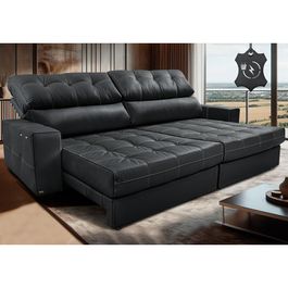 Sofá de Couro Elétrico Retrátil 2,15m Molas Ensacadas Sofá inBox Grand Prestige Cinza