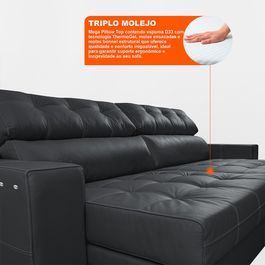 Sofá de Couro Elétrico Retrátil 2,15m Molas Ensacadas Sofá inBox Grand Prestige Cinza