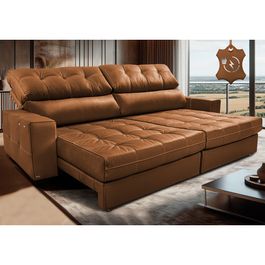 Sofá de Couro Elétrico Retrátil 2,15m Molas Ensacadas Sofá inBox Grand Prestige Mel