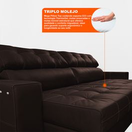 Sofá de Couro Elétrico Retrátil 2,15m Molas Ensacadas Sofá inBox Grand Prestige Marrom