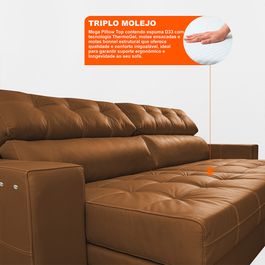 Sofá de Couro Elétrico Retrátil 3,15m Molas Ensacadas Sofá inBox Grand Prestige Mel