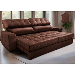 Sofá de Couro Legítimo Retrátil e Reclinável 3,15m Molas Ensacadas Sofá inBox Prestige Caramelo