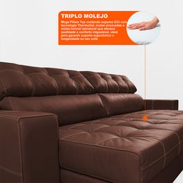 Sofá de Couro Legítimo Retrátil e Reclinável 3,15m Molas Ensacadas Sofá inBox Prestige Caramelo