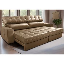 Sofá de Couro Legítimo Retrátil e Reclinável 2,55m Molas Ensacadas Sofá inBox Prestige Bege