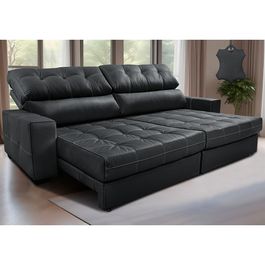 Sofá de Couro Legítimo Retrátil e Reclinável 2,55m Molas Ensacadas Sofá inBox Prestige Cinza