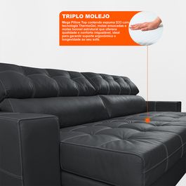 Sofá de Couro Legítimo Retrátil e Reclinável 2,55m Molas Ensacadas Sofá inBox Prestige Cinza