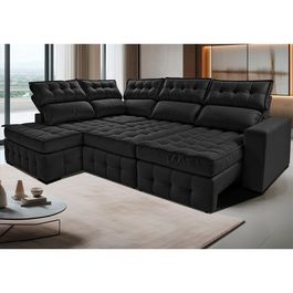 Sofá de Canto Esquerdo 2,65x2,30m Retrátil e Reclinável com Molas Ensacadas Sofá inBox Nobres Preto