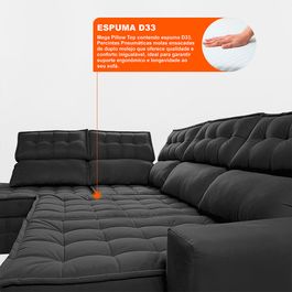 Sofá de Canto Esquerdo 2,65x2,30m Retrátil e Reclinável com Molas Ensacadas Sofá inBox Nobres Preto