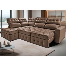 Sofá de Canto Esquerdo 2,65x2,30m Retrátil e Reclinável com Molas Ensacadas Sofá inBox Nobres Castor