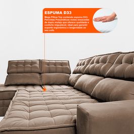 Sofá de Canto Esquerdo 2,65x2,30m Retrátil e Reclinável com Molas Ensacadas Sofá inBox Nobres Castor