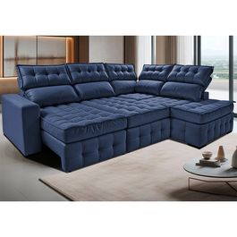 Sofá de Canto Direito 2,65x2,30m Retrátil e Reclinável com Molas Ensacadas Sofá inBox Nobres Azul