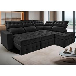 Sofá de Canto Direito 2,65x2,30m Retrátil e Reclinável com Molas Ensacadas Sofá inBox Nobres Preto