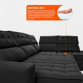 Sofá de Canto Direito 2,65x2,30m Retrátil e Reclinável com Molas Ensacadas Sofá inBox Nobres Preto