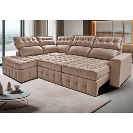 Sofá de Canto Esquerdo 2,65x2,30m Retrátil e Reclinável com Molas Ensacadas Sofá inBox Nobres Bege