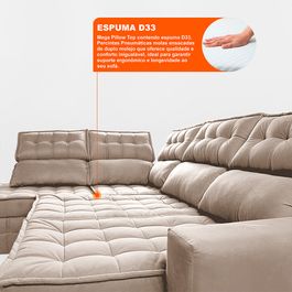 Sofá de Canto Esquerdo 2,65x2,30m Retrátil e Reclinável com Molas Ensacadas Sofá inBox Nobres Bege