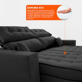Sofá Retrátil e Reclinável 2,20m Molas Ensacadas e Costura Tripla Sofá inBox Nobres Velupluma Preto