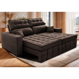 Sofá Retrátil e Reclinável 2,20m Molas Ensacadas e Costura Tripla Sofá inBox Nobres Velupluma Café