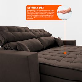Sofá Retrátil e Reclinável 2,20m Molas Ensacadas e Costura Tripla Sofá inBox Nobres Velupluma Café