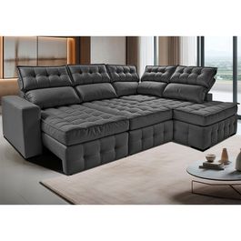 Sofá de Canto Direito 2,65x2,30m Retrátil e Reclinável com Molas Ensacadas Sofá inBox Nobres Cinza