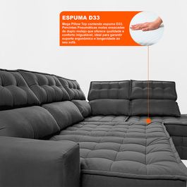 Sofá de Canto Direito 2,65x2,30m Retrátil e Reclinável com Molas Ensacadas Sofá inBox Nobres Cinza