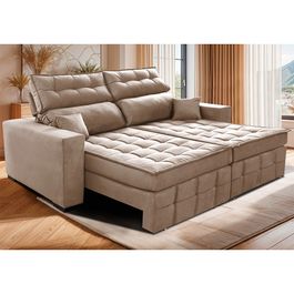 Sofá Retrátil e Reclinável 2,20m Molas Ensacadas e Costura Tripla Sofá inBox Nobres Velupluma Bege