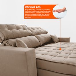 Sofá Retrátil e Reclinável 2,20m Molas Ensacadas e Costura Tripla Sofá inBox Nobres Velupluma Bege