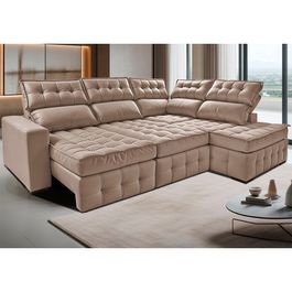 Sofá de Canto Direito 2,65x2,30m Retrátil e Reclinável com Molas Ensacadas Sofá inBox Nobres Bege