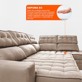 Sofá de Canto Direito 2,65x2,30m Retrátil e Reclinável com Molas Ensacadas Sofá inBox Nobres Bege