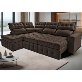 Sofá de Canto Esquerdo 2,65x2,30m Retrátil e Reclinável com Molas Ensacadas Sofá inBox Nobres Café
