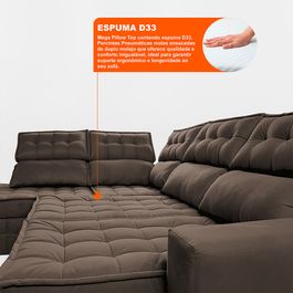 Sofá de Canto Esquerdo 2,65x2,30m Retrátil e Reclinável com Molas Ensacadas Sofá inBox Nobres Café